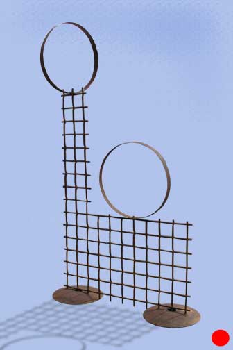 Metal sculpture - Two hoops top a wide grate